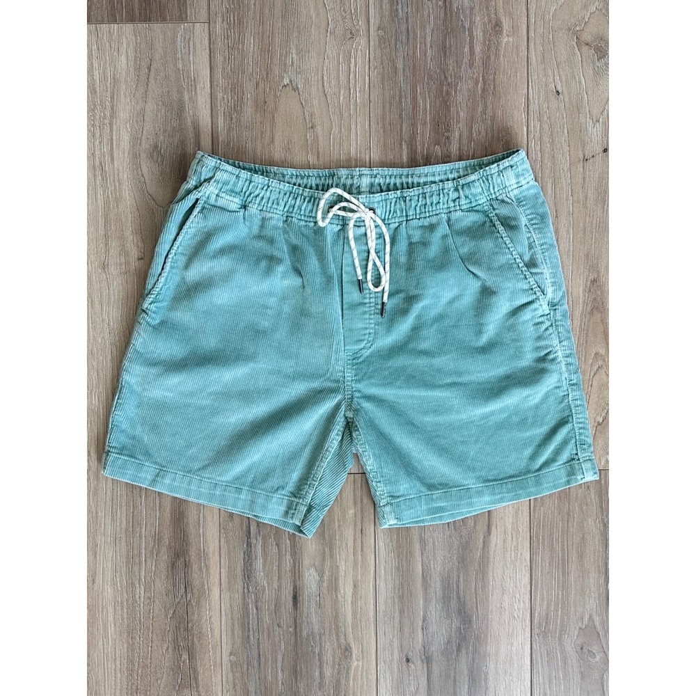 Faherty Brand Mens Corduroy Shorts Green Large Elastic Waist Drawstring Coastal